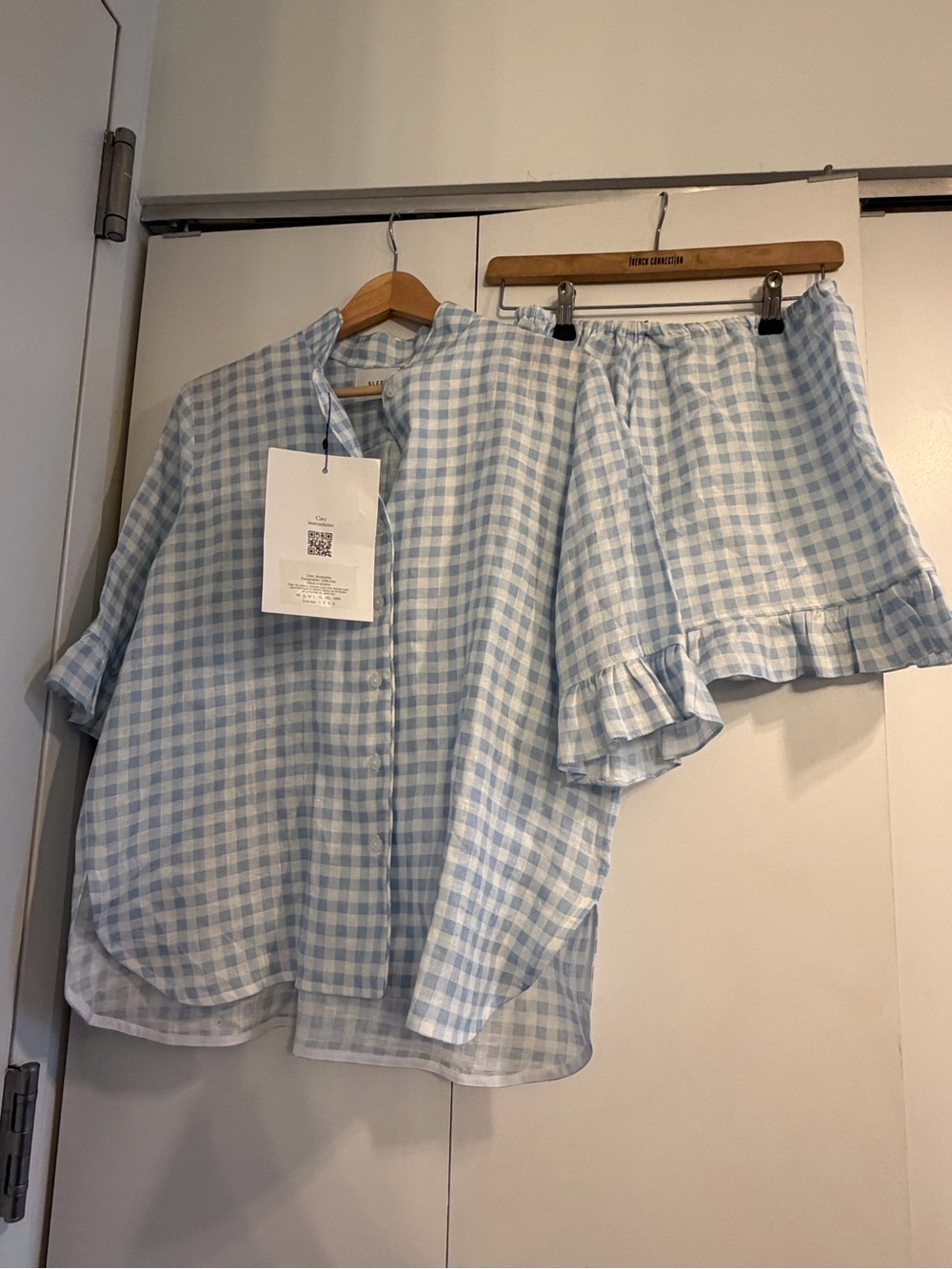 Sleeper Gingham Button-Up Top & Ruffle Shorts Set